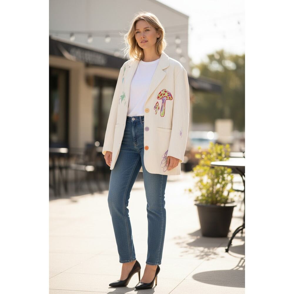 Chemical Girl Womens Art To Wear Oversized Fit Blazer Size Medium White Mushroom